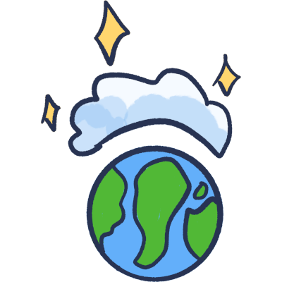 a globe with a sparkling cloud above it